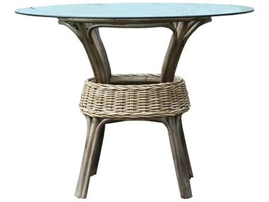 Panama Jack Sunroom Exuma Wicker Stackable 48''Wide Round Glass Top Dining Table PJPJS3001KBUBGL