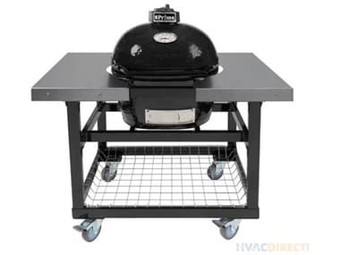 Primo Oval Junior Charcoal Grill with Stainless Steel Cart and Side Shelves PMPGCJRHPG00320