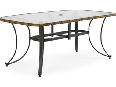 Watermark Living Cape Town Aluminum 73''W x 42'' Rectangular Black Boat Shape Dining Table with Glass Top PS327346
