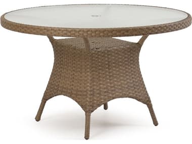 Watermark Living Alexandria Wicker 48''Wide Round Glass Top Dining Table with Umbrella Hole PS6048GU