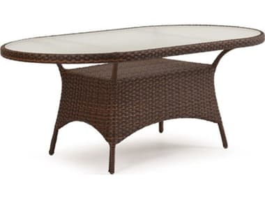 Watermark Living Alexandria Wicker 70''W x 40''D Oval Glass Top Dining Table with Umbrella Hole PS6072GU