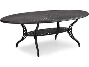 Watermark Living Oxford Cast Aluminum Weathered Black 66''W x 44''D Oval Elliptical Dining Table with Umbrella Hole PS714466DT
