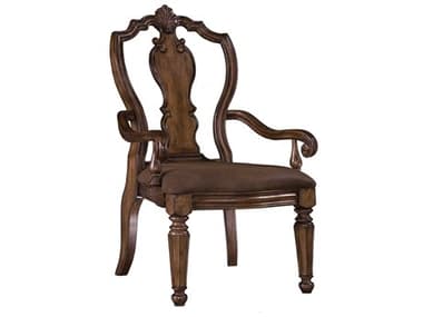 Pulaski San Mateo Hardwood Brown Fabric Upholstered Arm Dining Chair PU662271