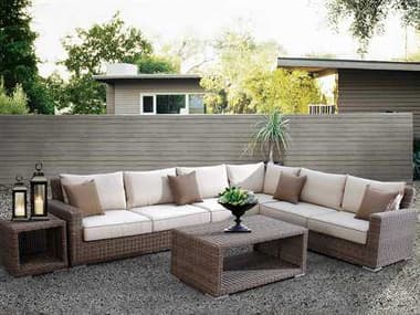 Sunset West Coronado Wicker Driftwood Sectional Lounge Set in Canvas Flax with Self Welt SWCORONLNGESET7