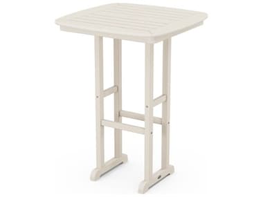POLYWOOD® Nautical Recycled Plastic 31'' Square Bar Height Table with Umbrella Hole PWNCBT31