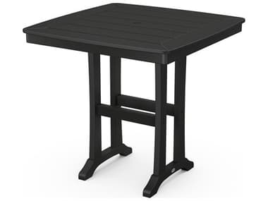 POLYWOOD® Nautical Recycled Plastic Trestle 37'' Square Counter Table with Umbrella Hole PWPLR81T2L1