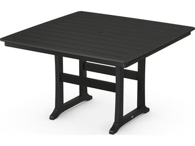 POLYWOOD® Farmhouse Recycled Plastic Trestle 59'' Square Counter Table with Umbrella Hole PWPLR85T2L1