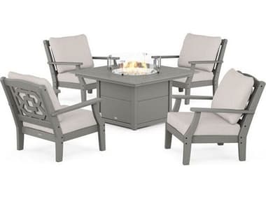 POLYWOOD® Martha Stewart Chinoiserie 5-Piece Deep Seating Set with Fire Pit Table PWPWS15442