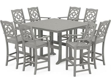 POLYWOOD® Martha Stewart Chinoiserie 9-Piece Square Bar Set with Trestle Legs PWPWS16161