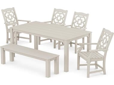 POLYWOOD® Martha Stewart Exclusive Chinoiserie 6-Piece Parsons Patio Dining Set with Bench PWPWS24061