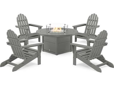 POLYWOOD Classic Folding Adirondack 6-Piece Conversation Set with Fire Pit Table PWPWS4141