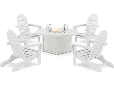 POLYWOOD Classic Folding Adirondack 6-Piece Conversation Set with Fire Pit Table PWPWS4141