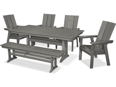 POLYWOOD® Modern Recycled Plastic 6 Piece Farmhouse Dining Set with Bench PWPWS4281