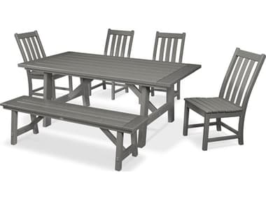 POLYWOOD® Vineyard Recycled Plastic 6 Piece Rustic Farmhouse Dining Set with Bench PWPWS4491