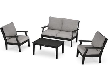 POLYWOOD® Braxton Recycled Plastic 4 Piece Deep Seating Outdoor Patio Lounge Set PWPWS4852