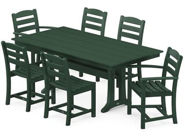 POLYWOOD® La Casa Cafe Recycled Plastic 7 Piece Farmhouse Trestle Dining Set in Green PWPWS6301