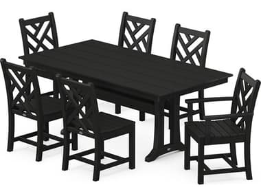 POLYWOOD® Chippendale Recycled Plastic 7 Piece Farmhouse Trestle Patio Dining Set PWPWS6311