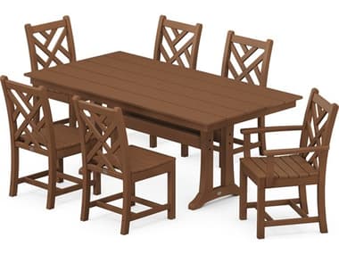 POLYWOOD® Chippendale Recycled Plastic 7 Piece Farmhouse Trestle Dining Set PWPWS6311
