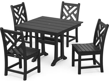 POLYWOOD® Chippendale Recycled Plastic 5 Piece Farmhouse Trestle Dining Set PWPWS6401