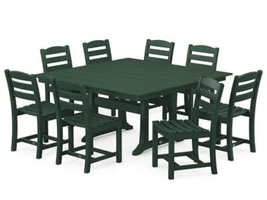 POLYWOOD® La Casa Cafe Recycled Plastic 9-Piece Farmhouse Trestle Dining Set in Green PWPWS6621