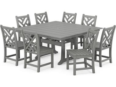 POLYWOOD® Chippendale Recycled Plastic 9 Piece Farmhouse Trestle Dining Set PWPWS6631