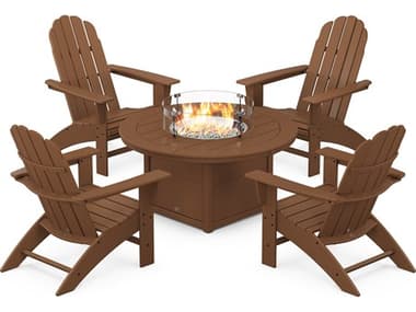 POLYWOOD® Vineyard Recycled Plastic 5 Piece Curved Adirondack Fire Pit Lounge Set PWPWS7091