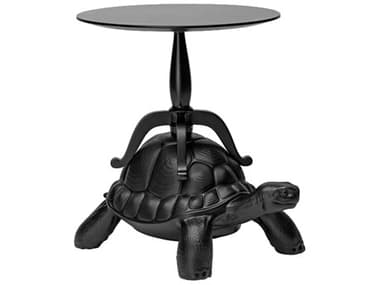 Qeeboo Turtle Carry Round Wood Black Coffee Table QB36003BL