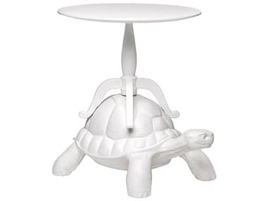 Qeeboo Turtle Carry Round Wood White Coffee Table QB36003WH