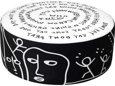 Qeeboo Linescapes Black White Dawn Upholstered Pouf QB46201DA