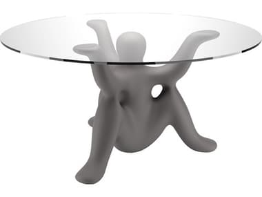 Qeeboo Helpyourself Round Glass Black Dining Table QB61001BL