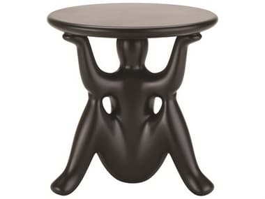 Qeeboo Outdoor Helpyourself Black Recycled Plastic Round End Table QBO61002BL