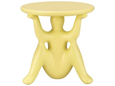 Qeeboo Outdoor Helpyourself Yellow Recycled Plastic Round End Table QBO61002YE