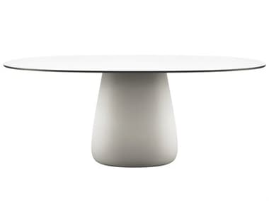 Qeeboo Outdoor Cobble Warm White Black Stratified Recycled Plastic Oval Dining Table QBO63004WHBL