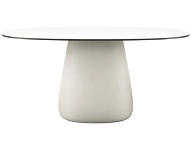 Qeeboo Outdoor Cobble Warm White Black Stratified Recycled Plastic Oval Dining Table QBO63005WHBL