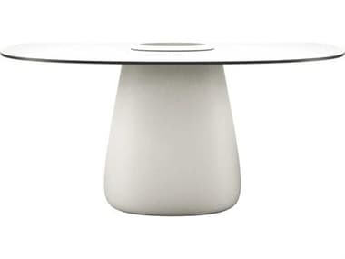 Qeeboo Outdoor Cobble Warm White Black Stratified Recycled Plastic Oval Dining Table QBO63011WHBL