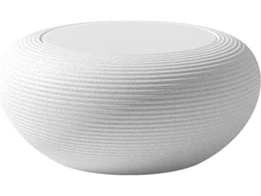 Qeeboo Outdoor Nami Stone White Mix Recycled Plastic Round End Table QBO65004WHM