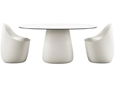 Qeeboo Outdoor Cobble Warm White Black Stratified Recycled Plastic Dining Set QBOCOBBLEDINSET14