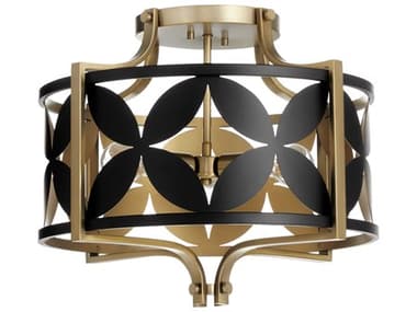 Quorum Mariposa 3-Light Matte Black Aged Brass Drum Geometric Semi Flush Mount QM283185980