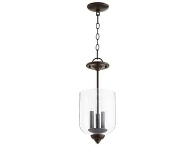 Quorum Richmond 8" 3-Light Oiled Bronze With Clear Seeded Glass Bell Mini Pendant QM29118186