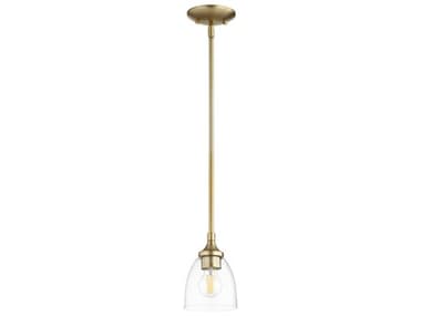 Quorum Enclave 5" 1-Light Aged Brass With Clear Seeded Glass Bell Mini Pendant QM3059280