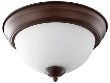 Quorum 2-Light Oiled Bronze With Satin Opal Glass Bowl Flush Mount QM30631186