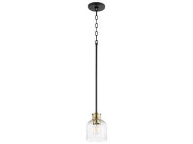 Quorum Monarch 5" 1-Light Noir With Aged Brass Black Glass Bell Mini Pendant QM3106980