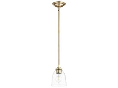 Quorum Rossington 5" 1-Light Aged Brass With Clear Seeded Glass Bell Mini Pendant QM3122280