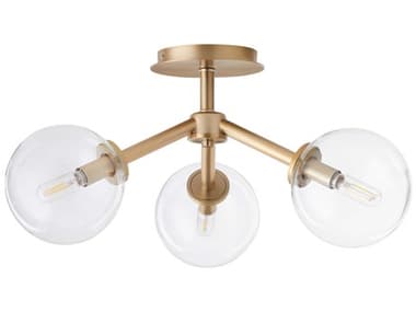 Quorum Rovi 21" 3-Light Aged Brass Glass Globe Semi Flush Mount QM31322180