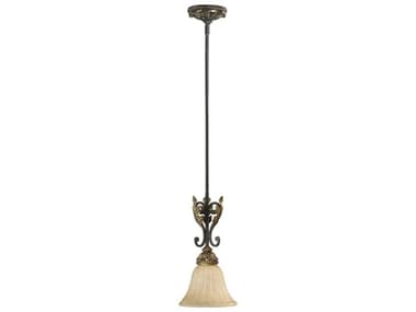 Quorum Rio Salado 8" 1-Light Toasted Sienna With Mystic Silver Brown Glass Bell Mini Pendant QM315744