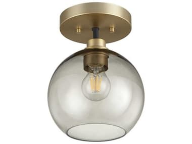 Quorum Clarion 8" 1-Light Noir With Aged Brass Glass Globe Semi Flush Mount QM37216980