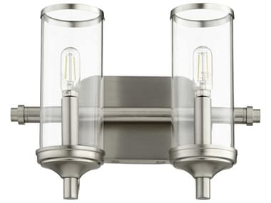 Quorum Collins 12" Wide 2-Light Satin Nickel Glass Vanity Light QM5044265