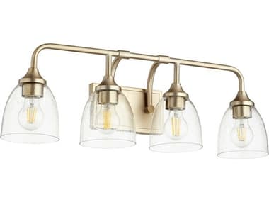 Quorum Enclave 26" Wide 4-Light Aged Brass With Clear Seeded Glass Vanity Light QM50594280