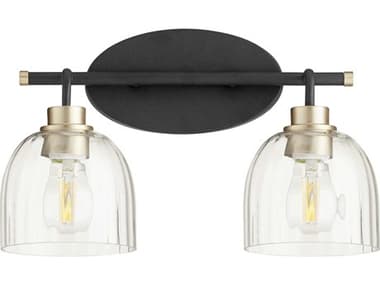 Quorum Espy 15" Wide 2-Light Noir With Aged Brass Black Glass Vanity Light QM50726980