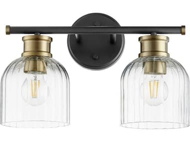 Quorum Monarch 15" Wide 2-Light Noir With Aged Brass Black Glass Vanity Light QM51026980